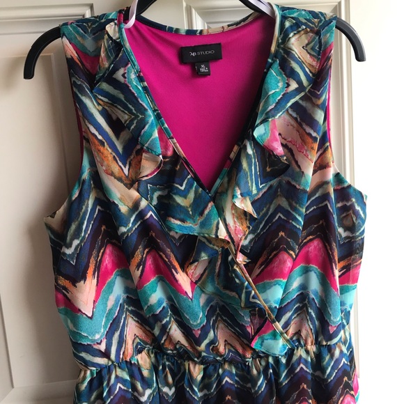 AB Studio V-neck Abstract Watercolor Dress Size XL - Picture 3 of 8